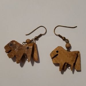 Handmade carved wood gorilla earrings